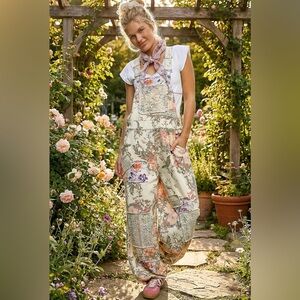 NWT POL Boho Floral Print Patchwork Jogger Overalls Jumpsuit Hippie Vibes